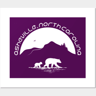 Momma Black Bear & Cubs - Asheville, NC - WO Purple 11 Posters and Art